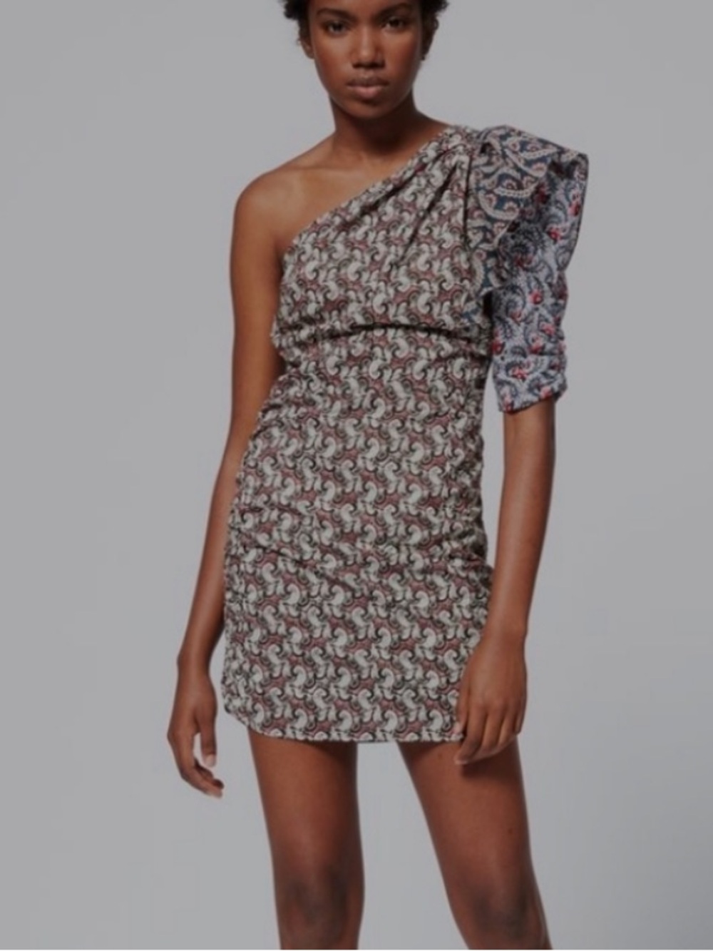Isabel Marant Lilia One shoulder Floral Mini Dress In Black US4 FR36 Small